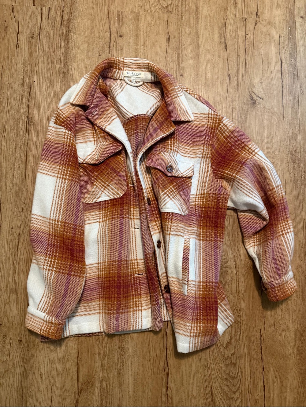 Workshop Republic Clothing Plaid Utility Shacket - Cream & Rust Orange